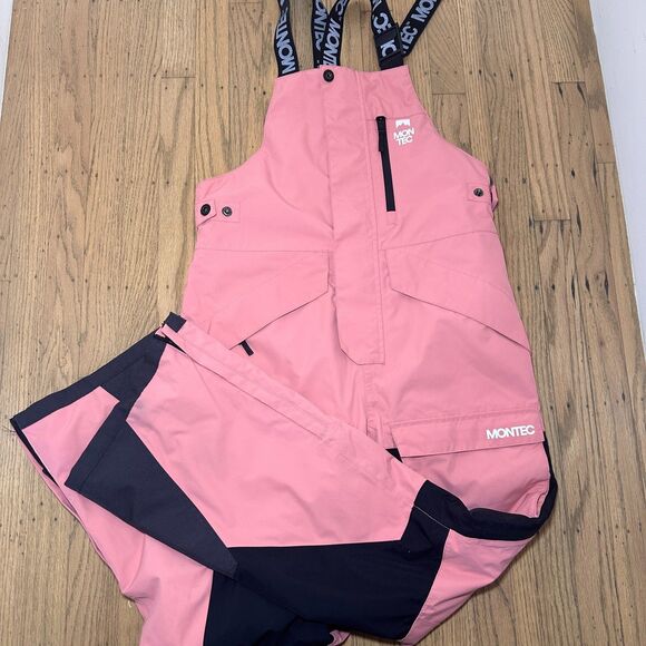 Montec Fawk Ski Snowboard Waterproof Pants Bibs Overalls Pink Black Size Small - Picture 6 of 15